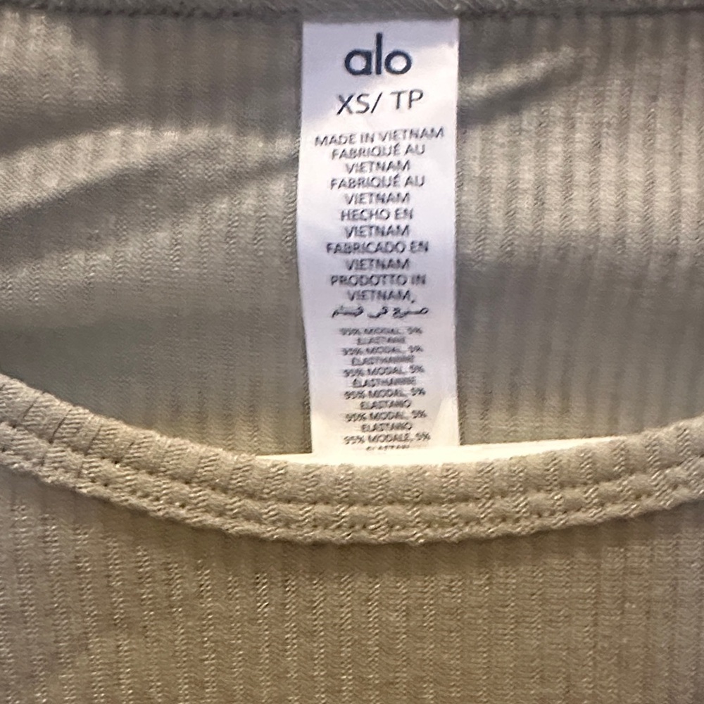 ALO Yoga Ribbed Gather Long Sleeve Blouse - Limestone - Picture 6 of 6